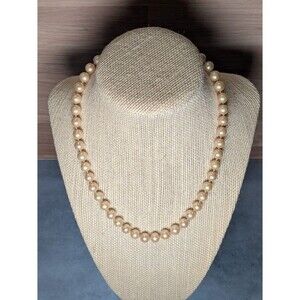Vintage 17" Hand Knotted Champagne Pearl Necklace STERLING Silver Filigree CLASP